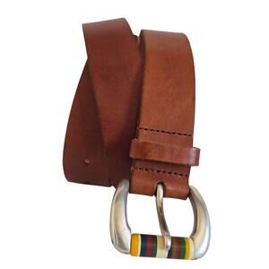 Fossil Genuine Leather Brown Belt Color Block Silver Buckle Size M Womens Boho